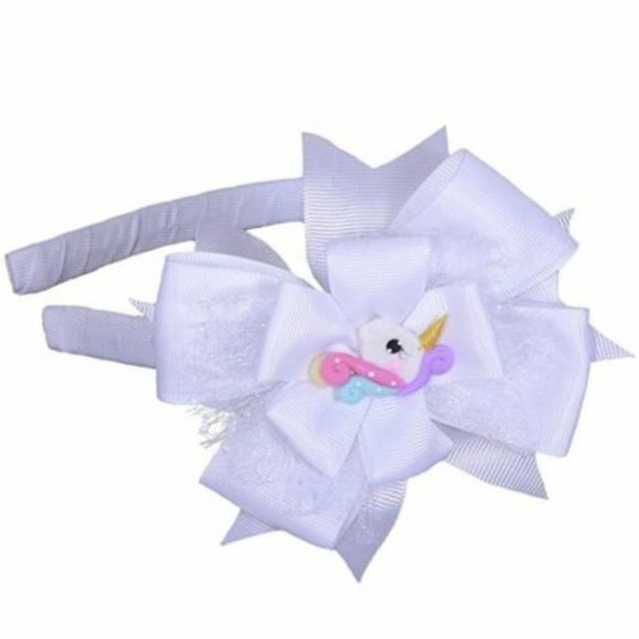 Girl's Headband Flower Design White with Unicorn Charm - Picture 2 of 2
